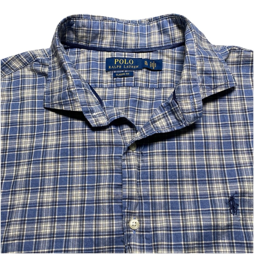 Polo Ralph Lauren Shirt XL Mens L/S Button Up Classic Cutaway Blue Plaid